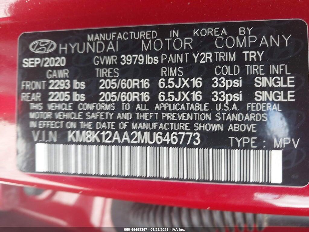 KM8K12AA2MU646773 2021 HYUNDAI KONA photo no. 9