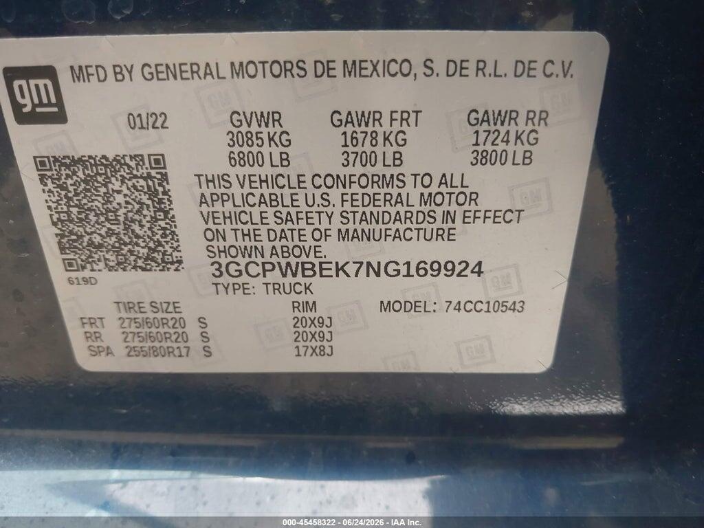 3GCPWBEK7NG169924 2022 CHEVROLET SILVERADO 1500 LTD photo no. 9