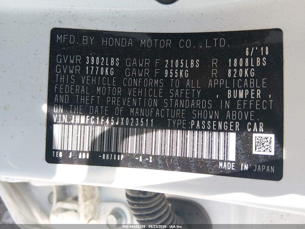 JHMFC1F45JX023511 2018 HONDA CIVIC photo no. 9