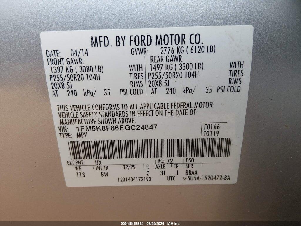 1FM5K8F86EGC24847 2014 FORD EXPLORER photo no. 9