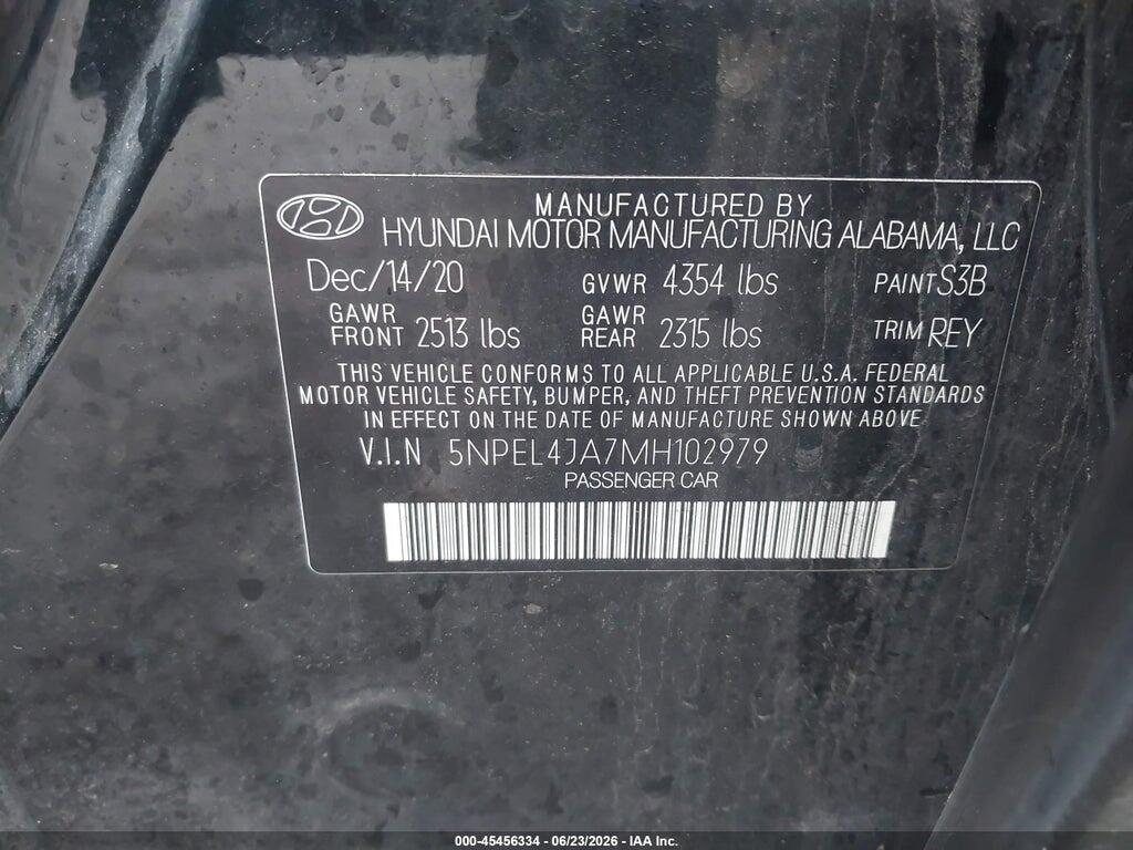 5NPEL4JA7MH102979 2021 HYUNDAI SONATA photo no. 9