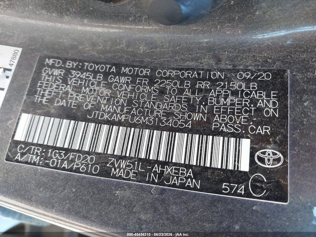 JTDKAMFU6M3134054 2021 TOYOTA PRIUS photo no. 9
