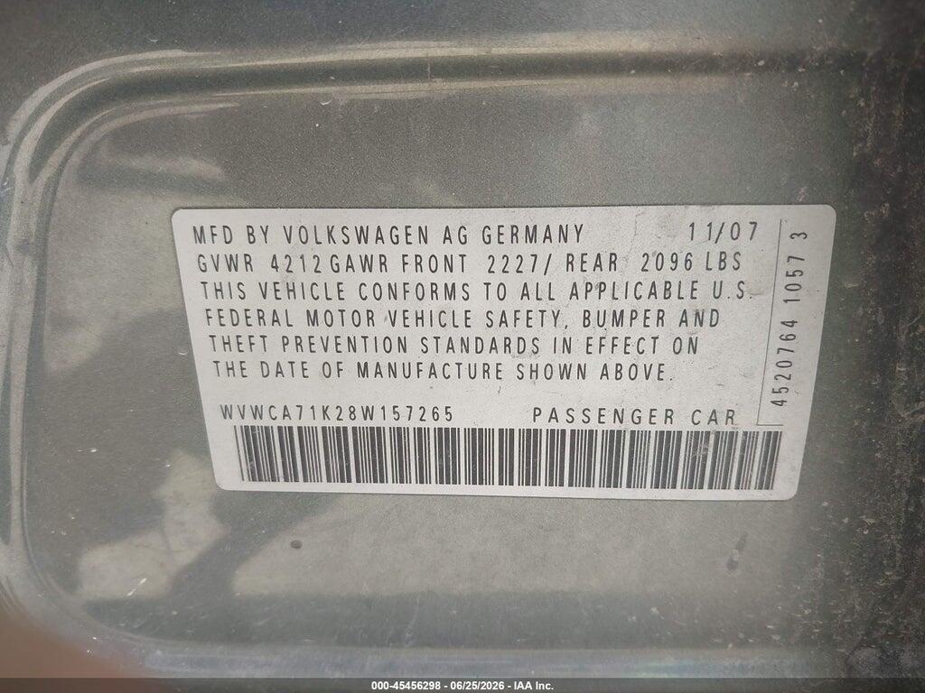 WVWCA71K28W157265 2008 VOLKSWAGEN RABBIT photo no. 9