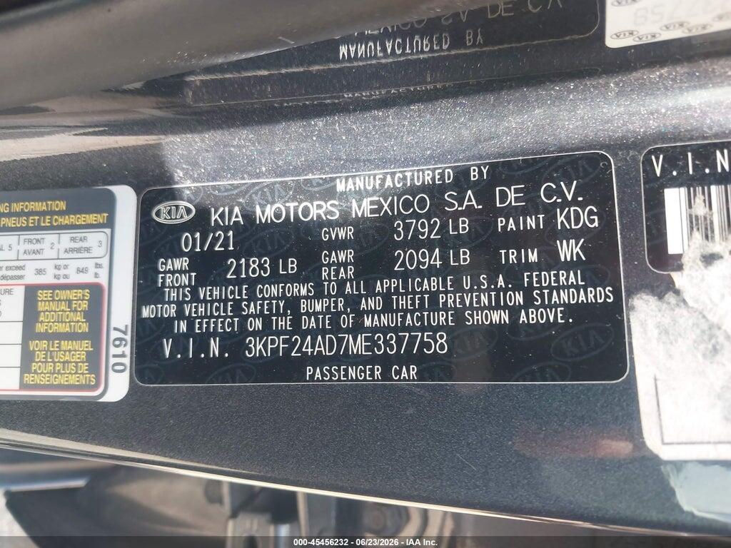 3KPF24AD7ME337758 2021 KIA FORTE photo no. 9