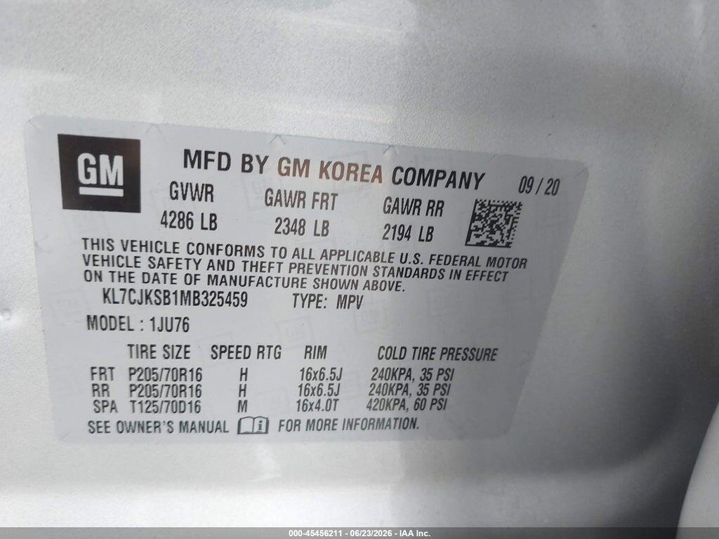 KL7CJKSB1MB325459 2021 CHEVROLET TRAX photo no. 9