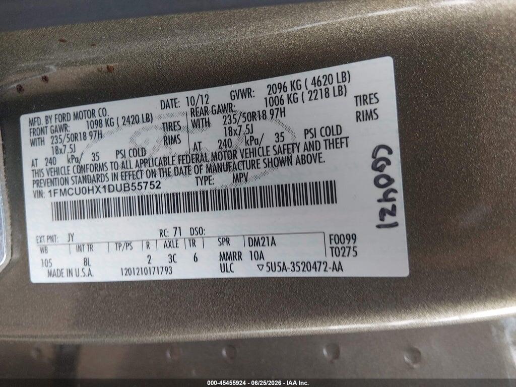 1FMCU0HX1DUB55752 2013 FORD ESCAPE photo no. 9