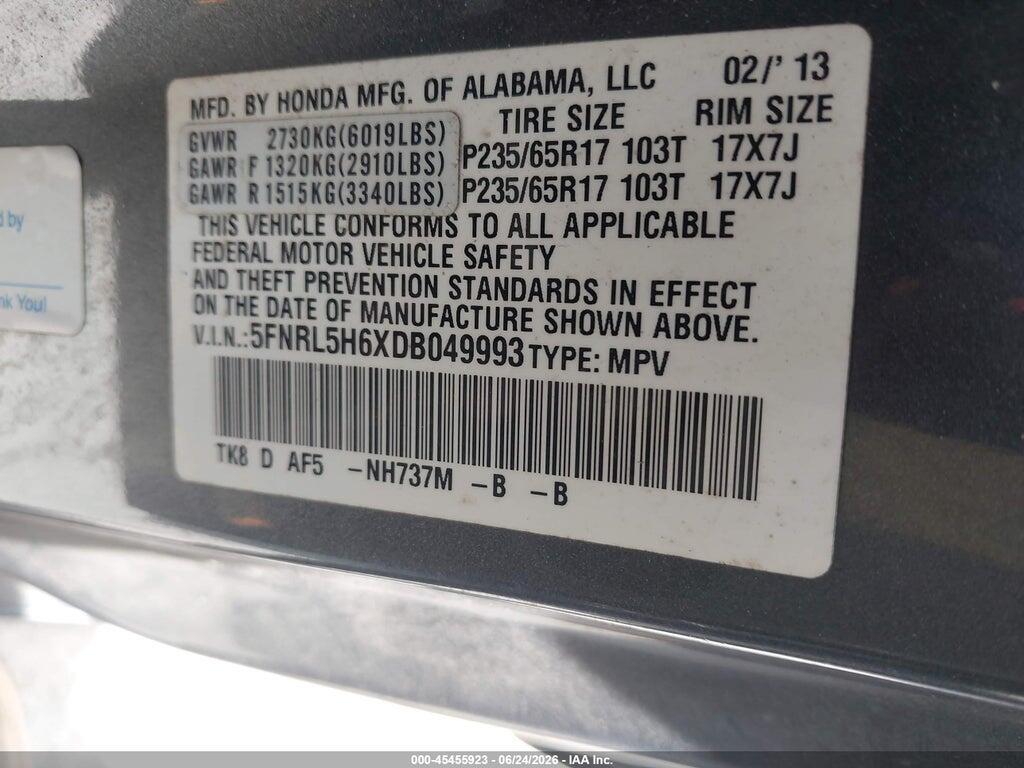5FNRL5H6XDB049993 2013 HONDA ODYSSEY photo no. 9