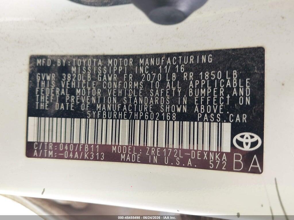 5YFBURHE7HP602168 2017 TOYOTA COROLLA photo no. 9