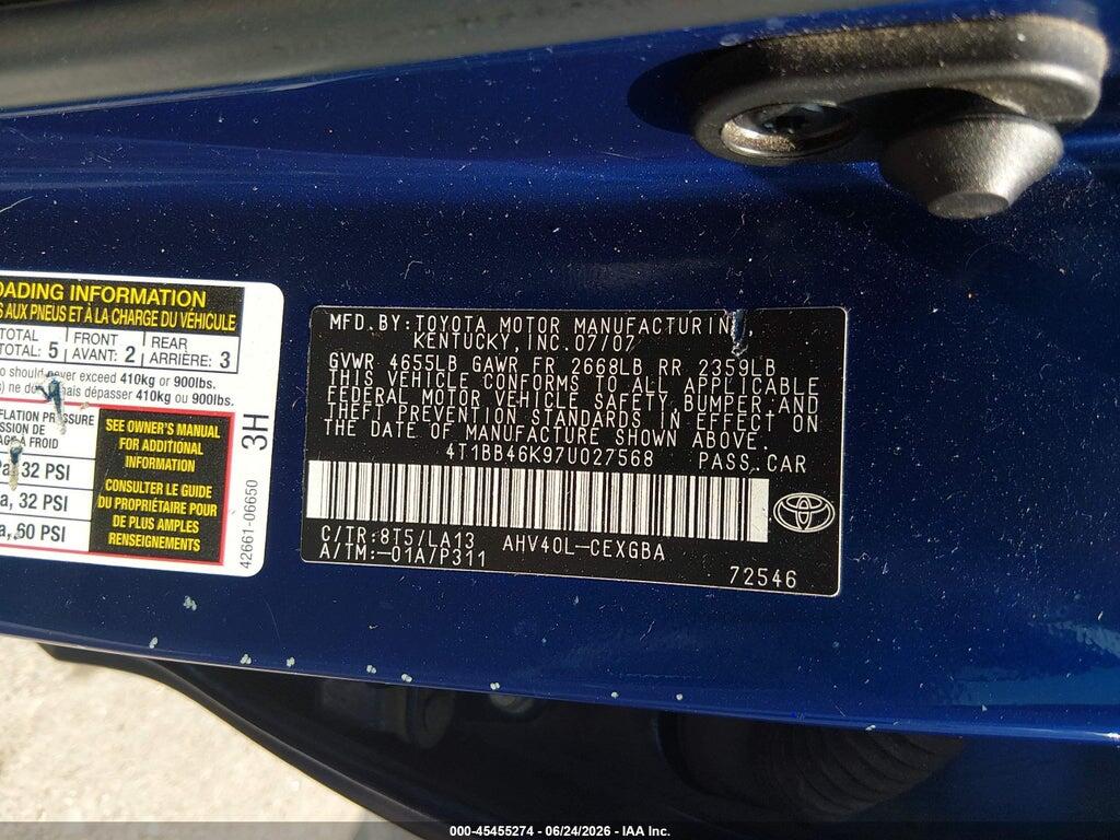 4T1BB46K97U027568 2007 TOYOTA CAMRY HYBRID photo no. 9