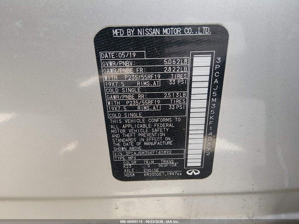 3PCAJ5M35KF140892 2019 INFINITI QX50 photo no. 9