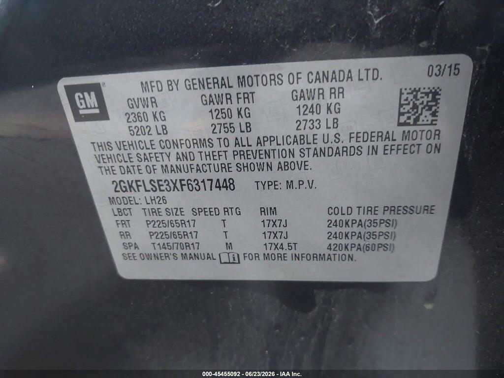 2GKFLSE3XF6317448 2015 GMC TERRAIN photo no. 9