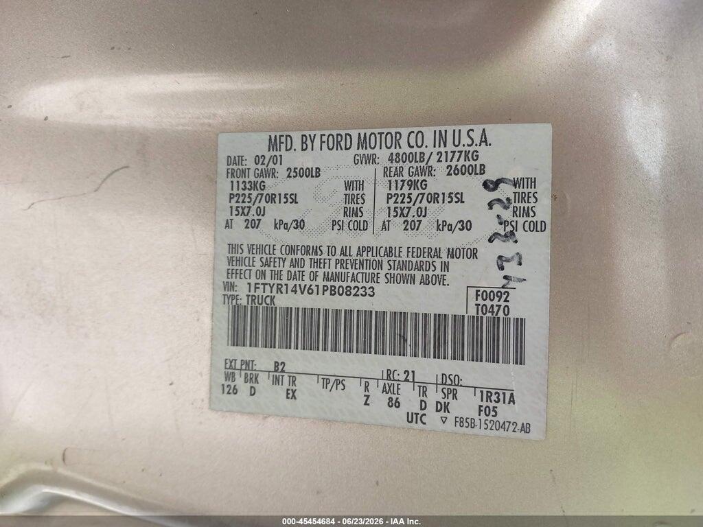 1FTYR14V61PB08233 2001 FORD RANGER photo no. 9