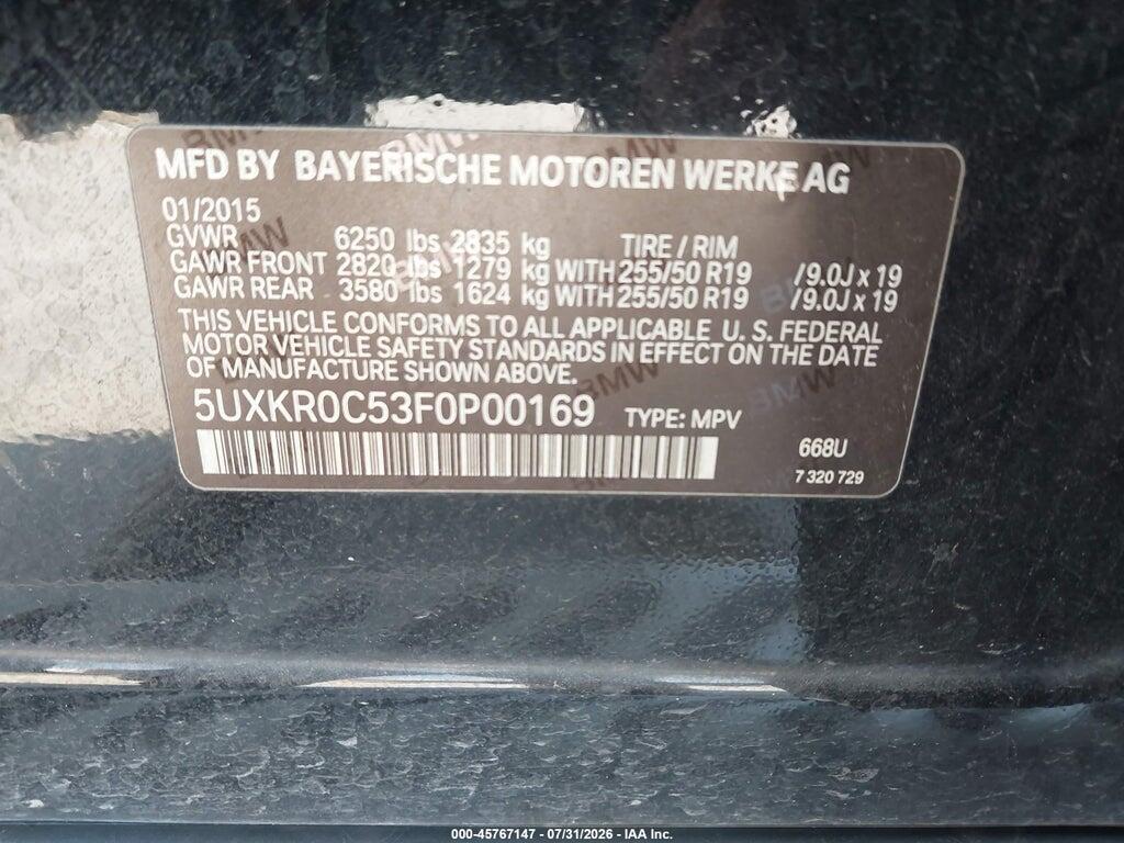 5UXKR0C53F0P00169 2015 BMW X5 photo no. 9