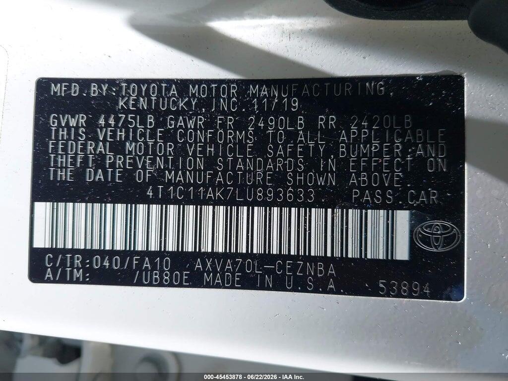 4T1C11AK7LU893633 2020 TOYOTA CAMRY photo no. 9