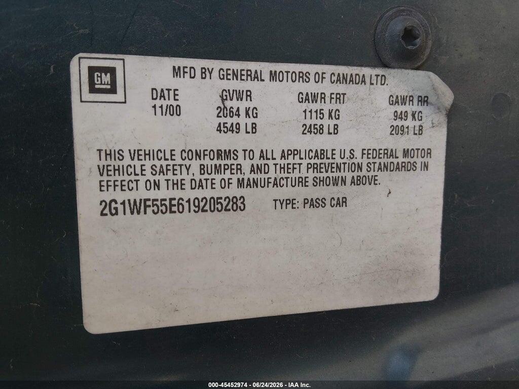 2G1WF55E619205283 2001 CHEVROLET IMPALA photo no. 9