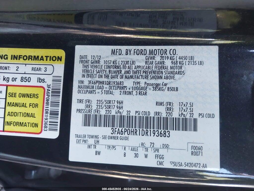 3FA6P0HR1DR193683 2013 FORD FUSION photo no. 9