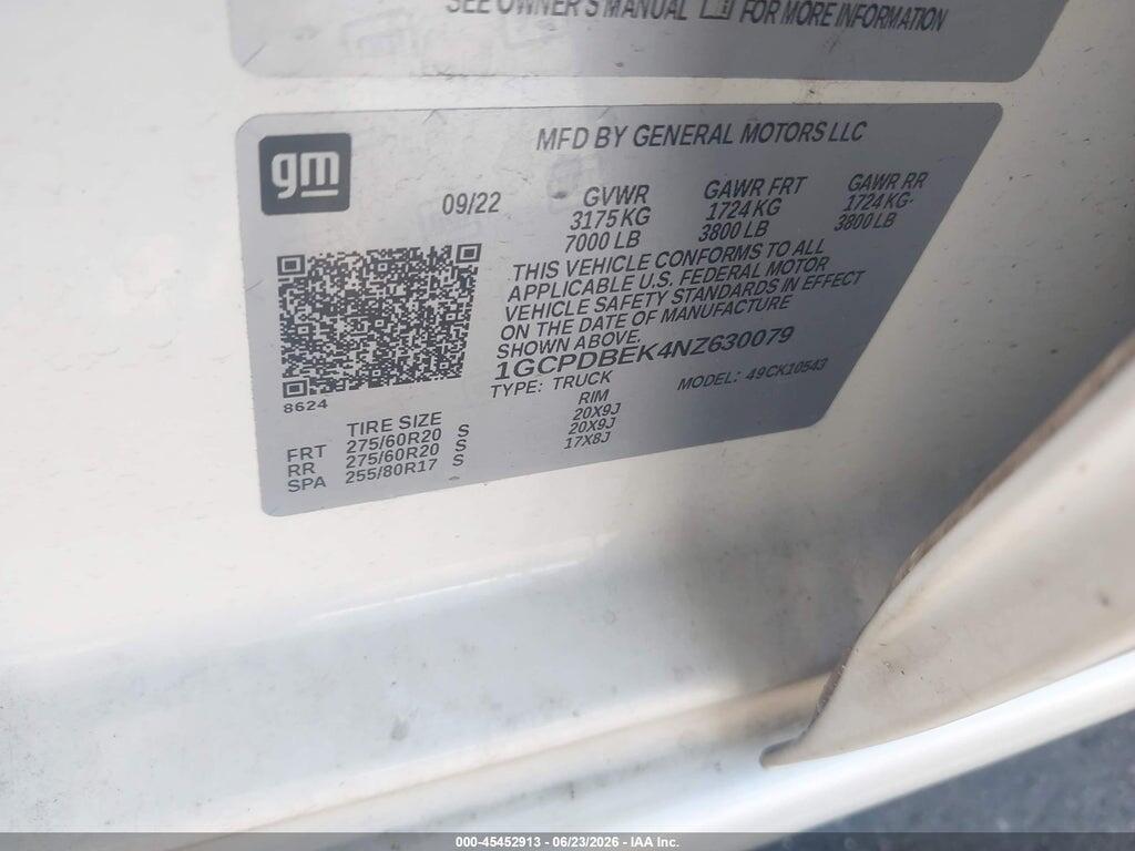 1GCPDBEK4NZ630079 2022 CHEVROLET SILVERADO 1500 photo no. 9