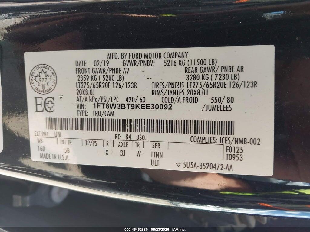 1FT8W3BT9KEE30092 2019 FORD F-350 photo no. 9