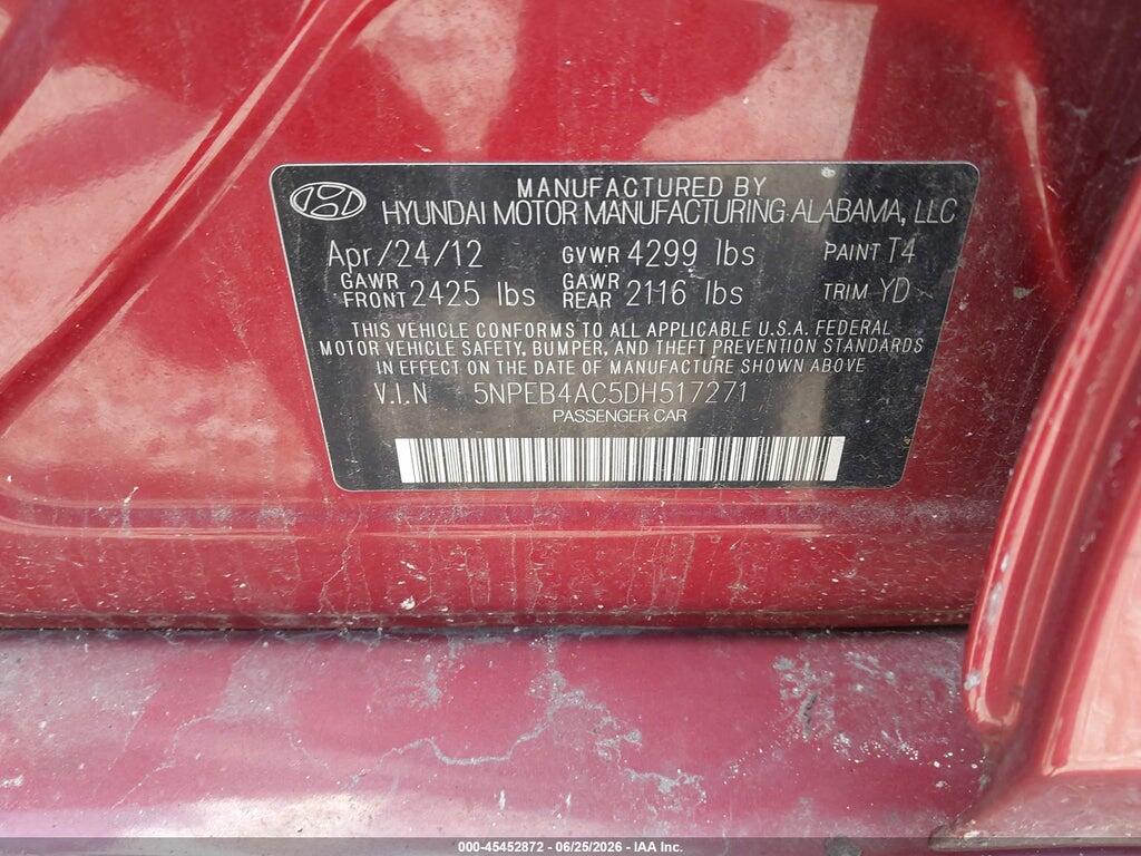 5NPEB4AC5DH517271 2013 HYUNDAI SONATA photo no. 9