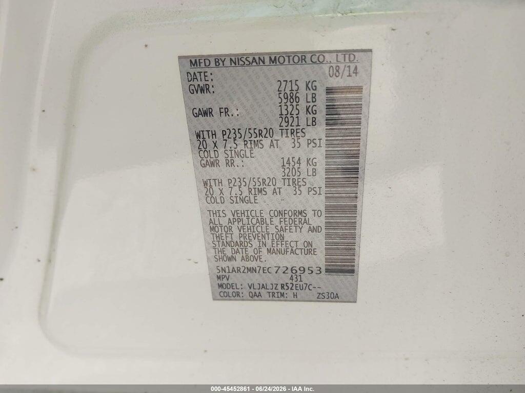 5N1AR2MN7EC726953 2014 NISSAN PATHFINDER photo no. 9