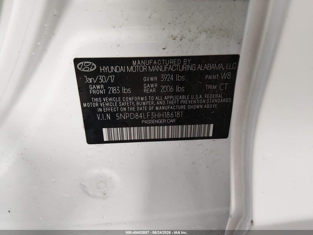 5NPD84LF3HH186181 2017 HYUNDAI ELANTRA photo no. 9
