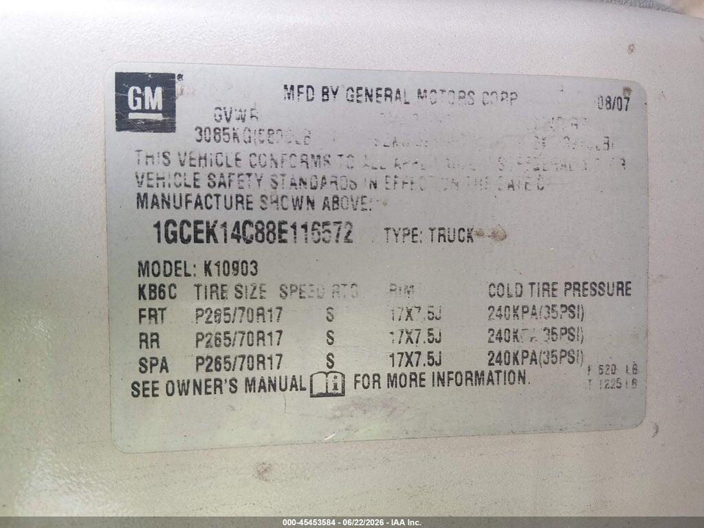 1GCEK14C88E116572 2008 CHEVROLET SILVERADO 1500 photo no. 9