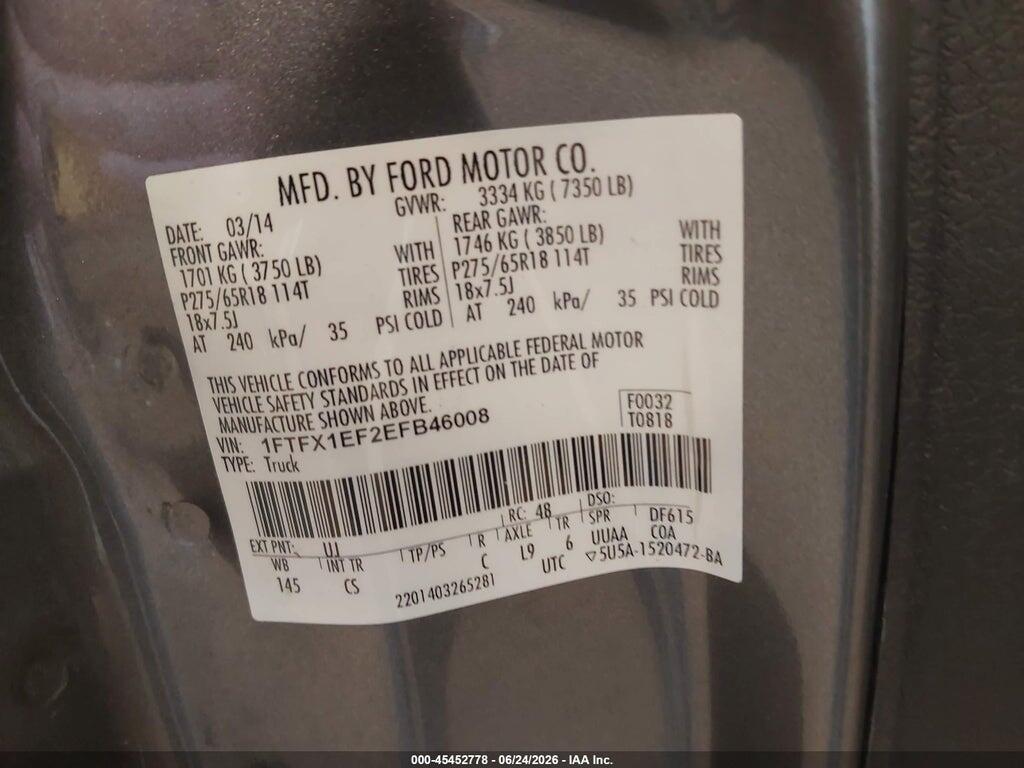 1FTFX1EF2EFB46008 2014 FORD F-150 photo no. 9