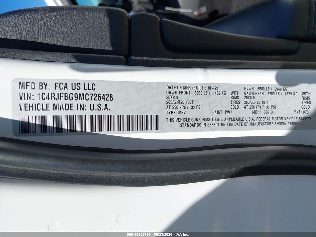 1C4RJFBG9MC726428 2021 JEEP GRAND CHEROKEE photo no. 9