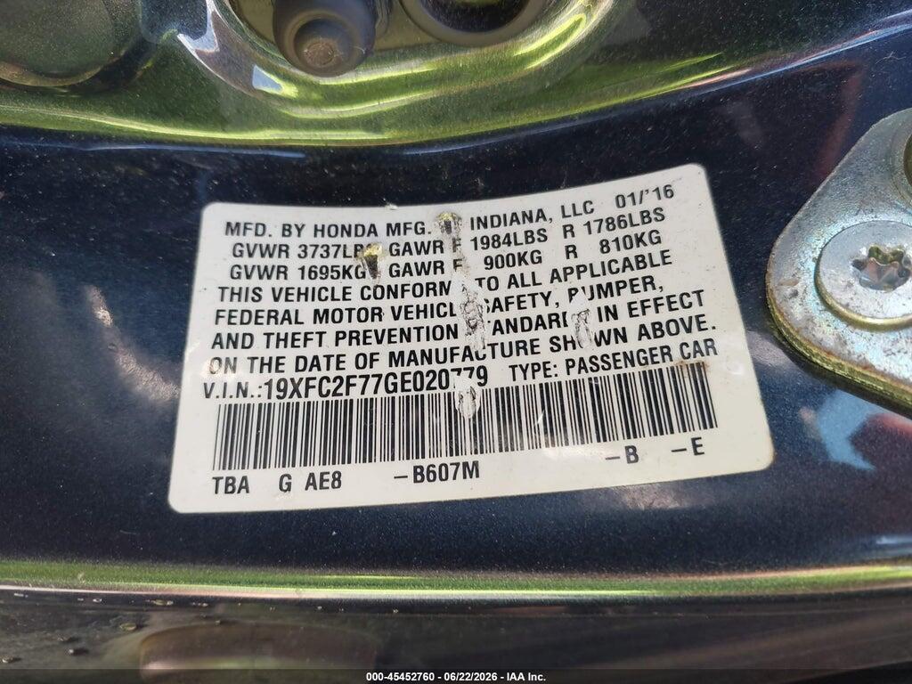 19XFC2F77GE020779 2016 HONDA CIVIC photo no. 9