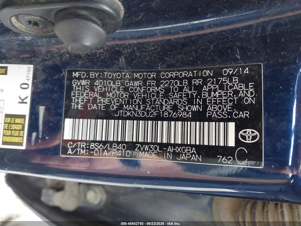 JTDKN3DU2F1876984 2015 TOYOTA PRIUS photo no. 9