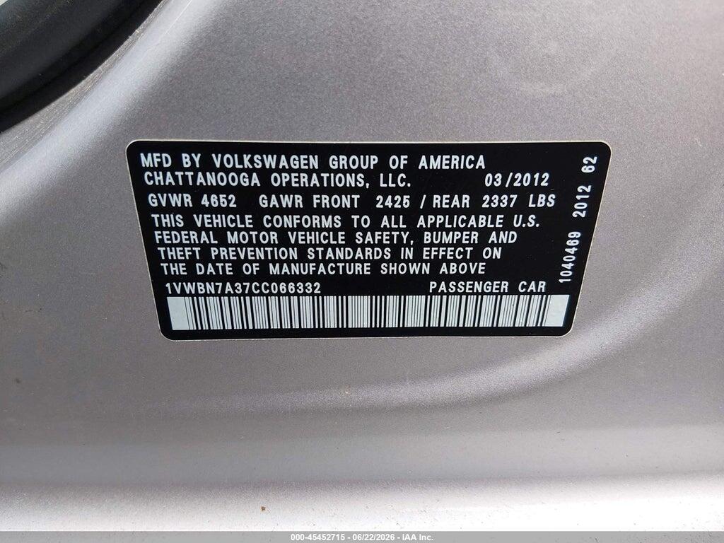 1VWBN7A37CC066332 2012 VOLKSWAGEN PASSAT photo no. 9