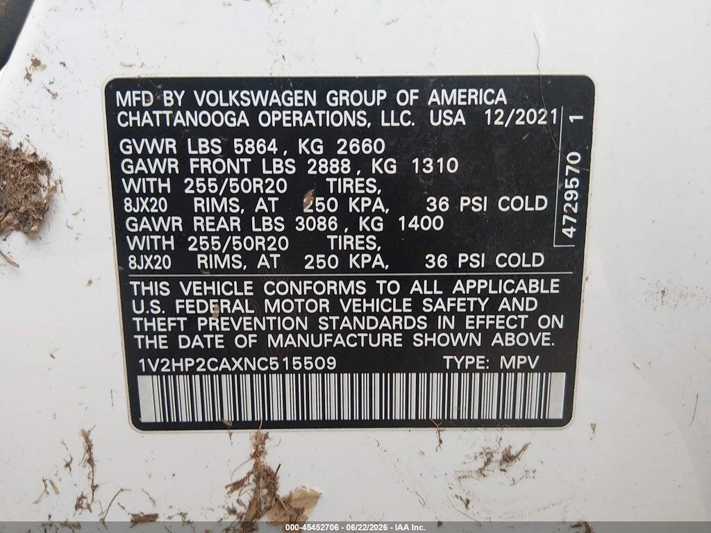 1V2HP2CAXNC515509 2022 VOLKSWAGEN ATLAS photo no. 9
