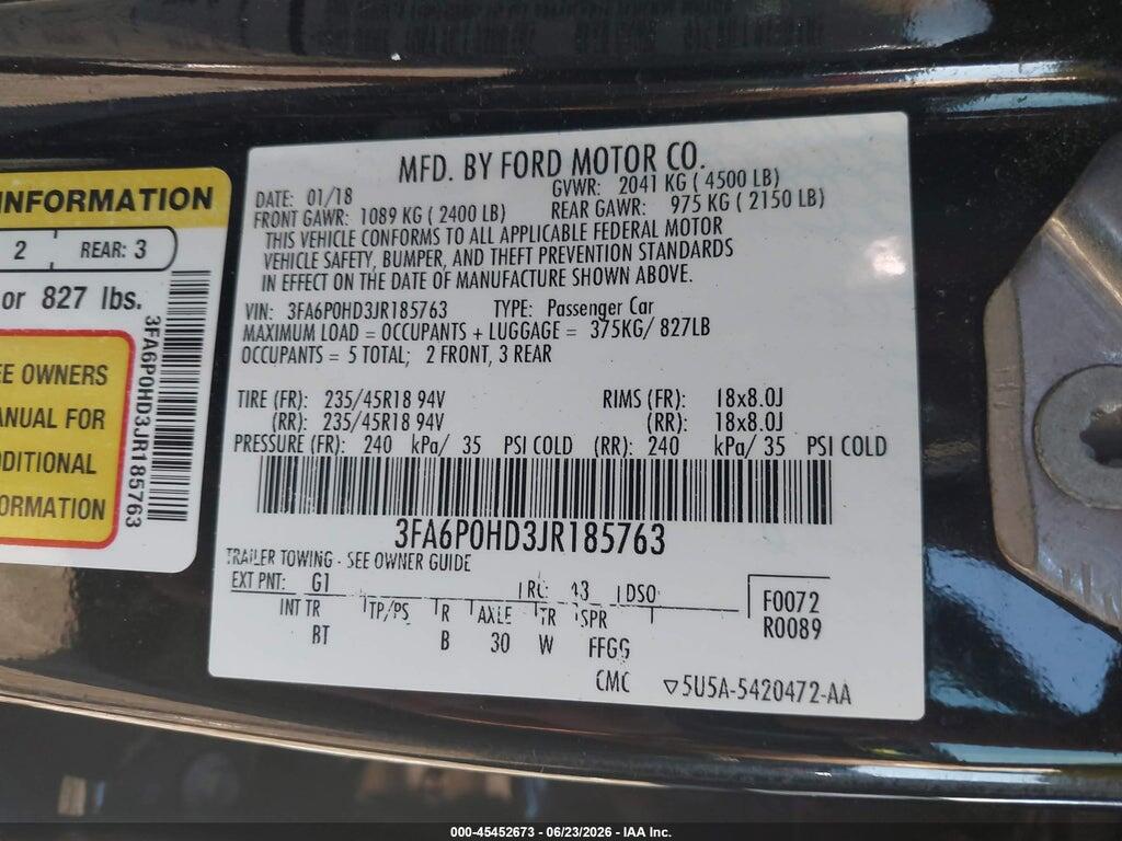 3FA6P0HD3JR185763 2018 FORD FUSION photo no. 9