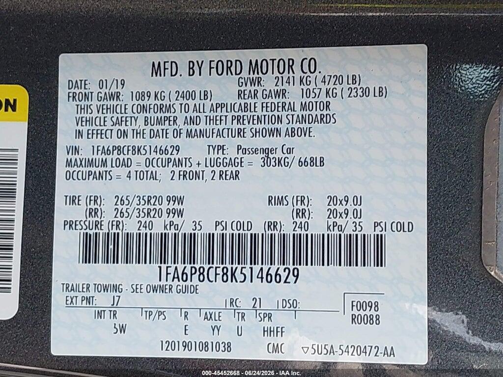 1FA6P8CF8K5146629 2019 FORD MUSTANG photo no. 9