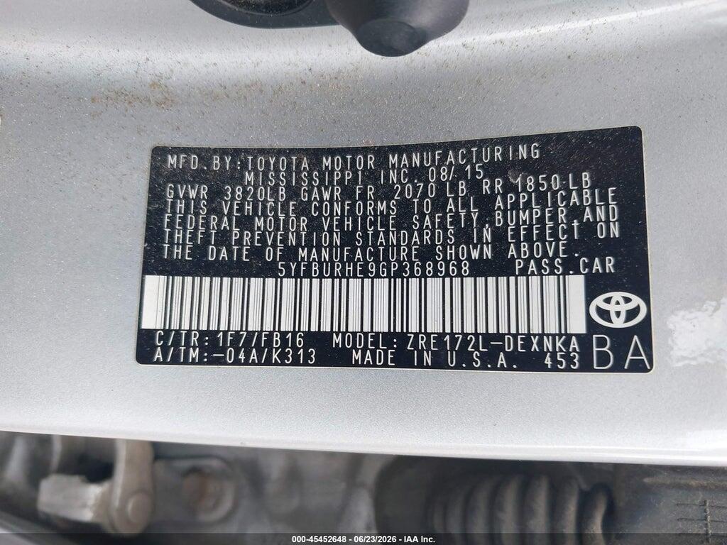 5YFBURHE9GP368968 2016 TOYOTA COROLLA photo no. 9