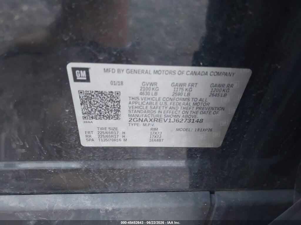 2GNAXREV1J6273148 2018 CHEVROLET EQUINOX photo no. 9