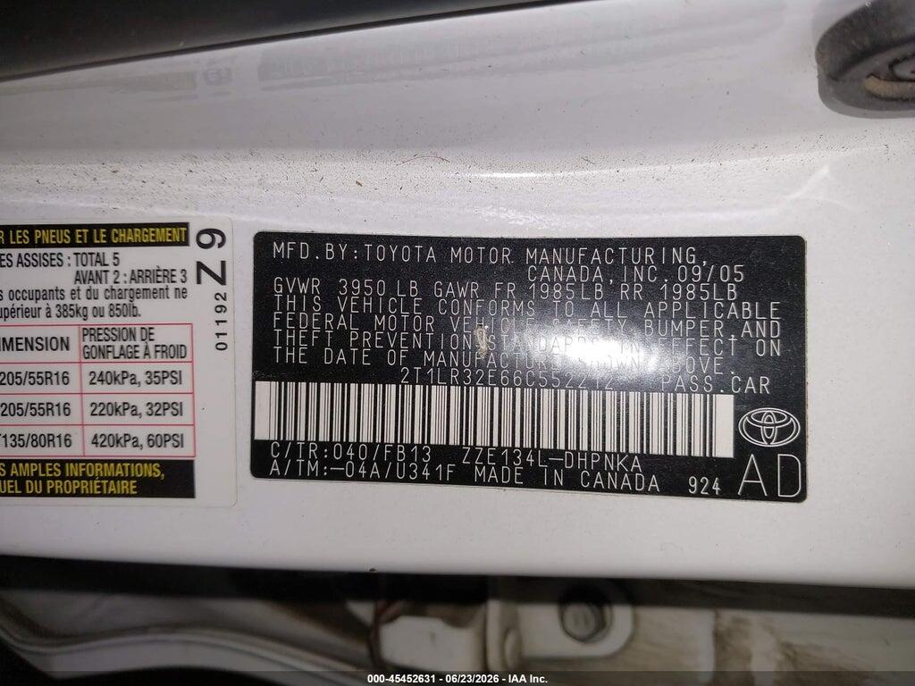 2T1LR32E66C552212 2006 TOYOTA MATRIX photo no. 9