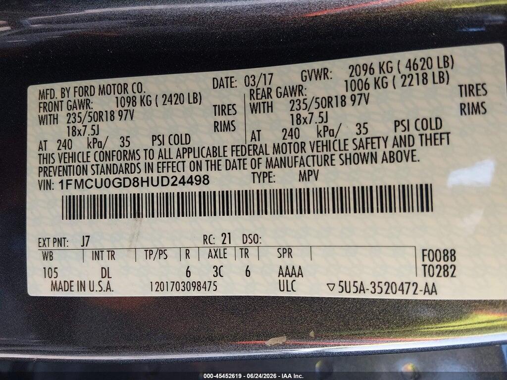 1FMCU0GD8HUD24498 2017 FORD ESCAPE photo no. 9