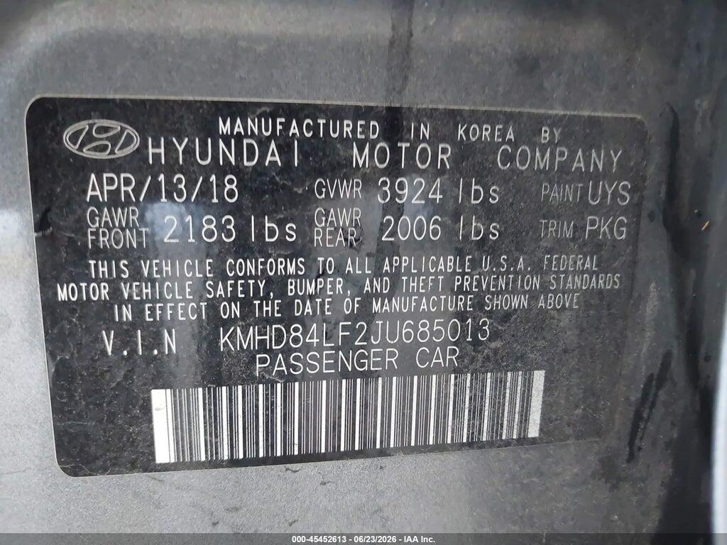 KMHD84LF2JU685013 2018 HYUNDAI ELANTRA photo no. 9