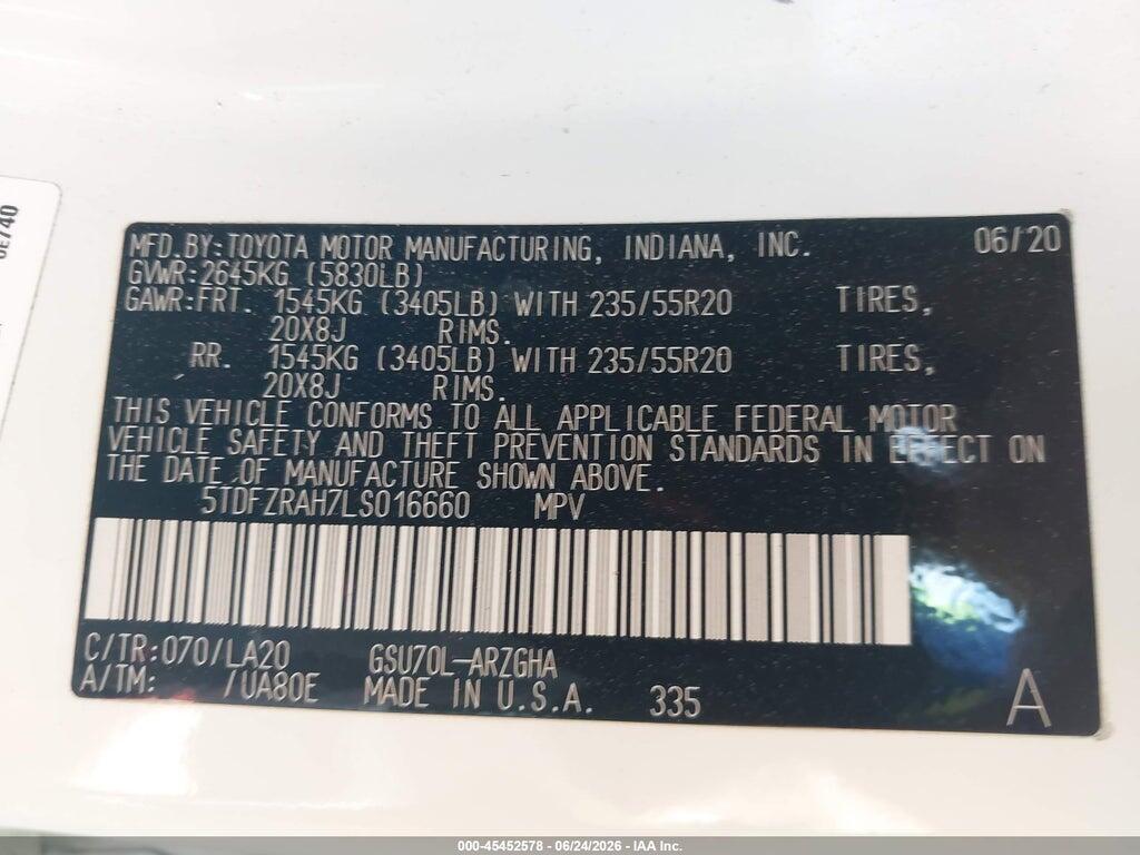 5TDFZRAH7LS016660 2020 TOYOTA HIGHLANDER photo no. 9