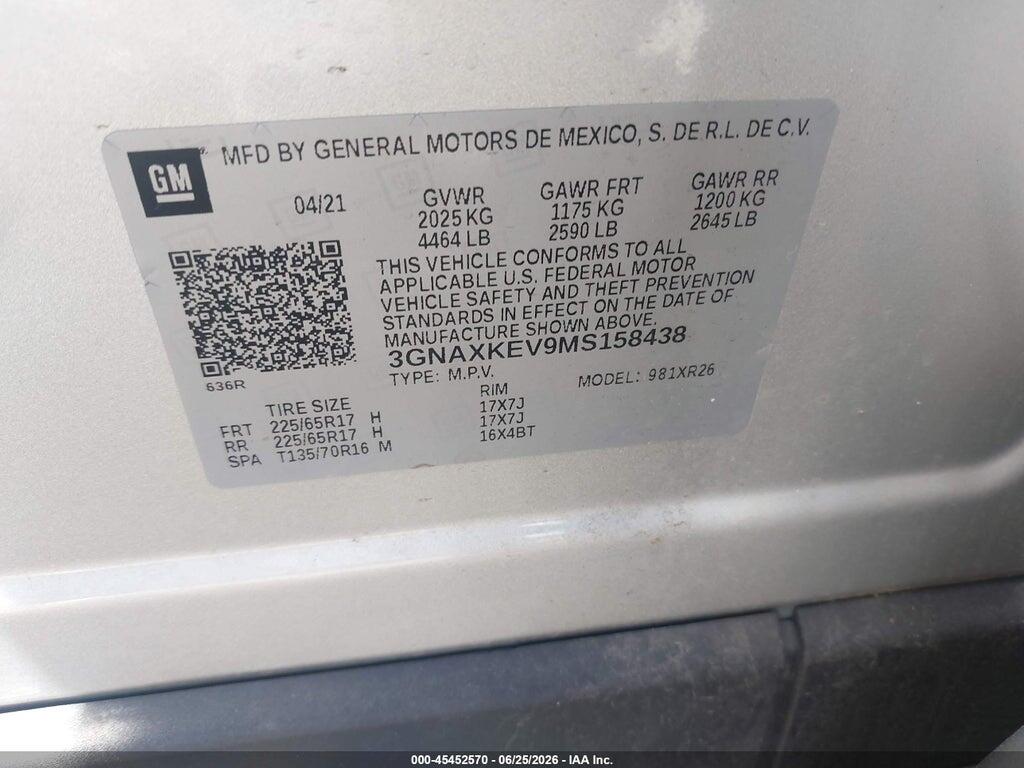 3GNAXKEV9MS158438 2021 CHEVROLET EQUINOX photo no. 9
