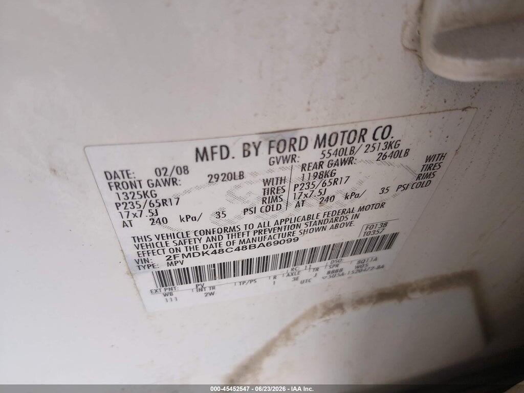 2FMDK48C48BA69099 2008 FORD EDGE photo no. 9