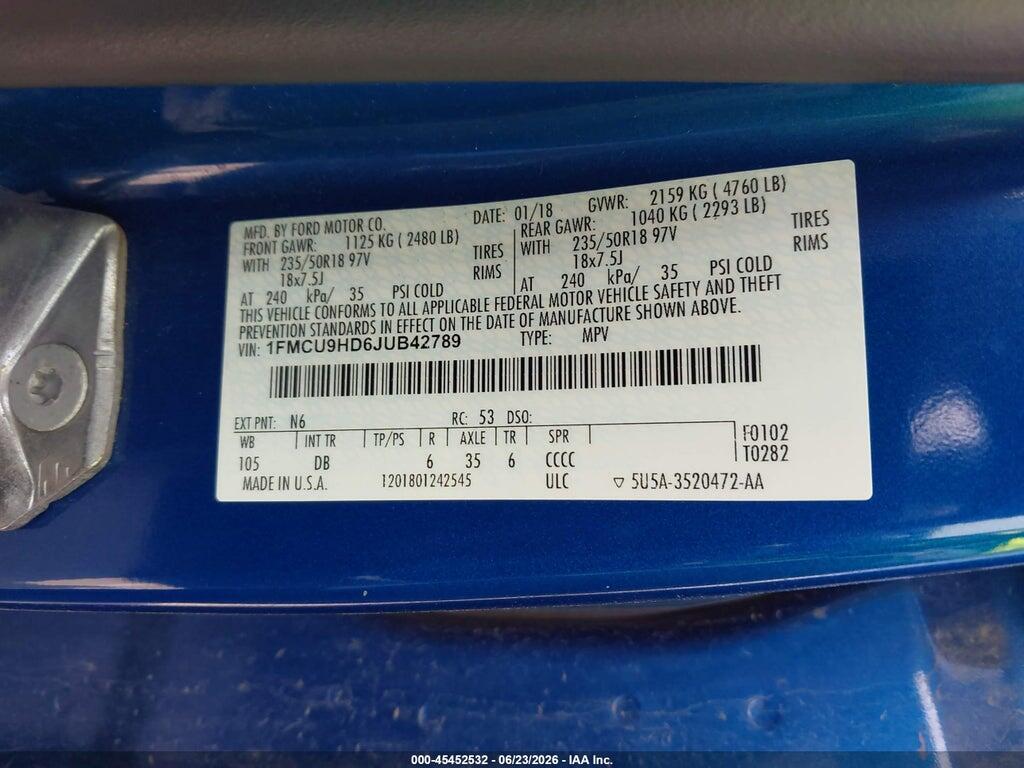 1FMCU9HD6JUB42789 2018 FORD ESCAPE photo no. 9