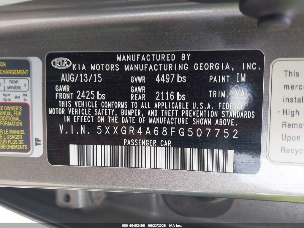 5XXGR4A68FG507752 2015 KIA OPTIMA photo no. 9