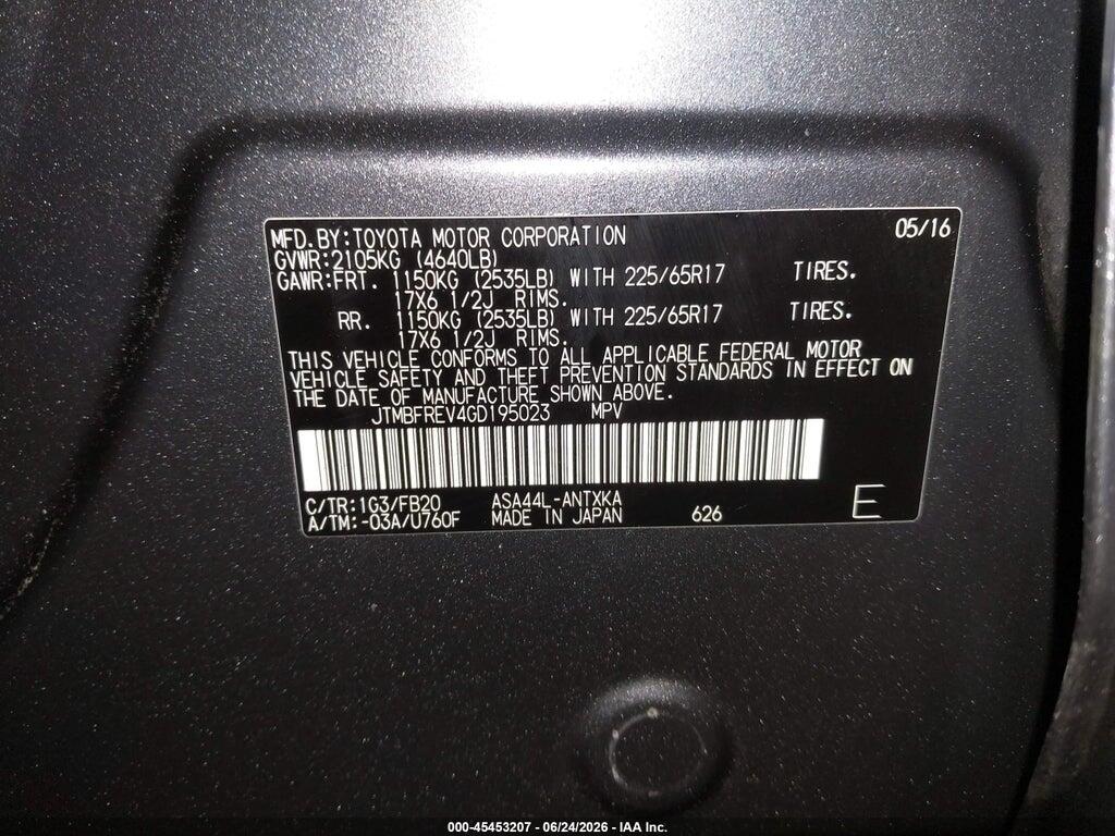 JTMBFREV4GD195023 2016 TOYOTA RAV4 photo no. 9