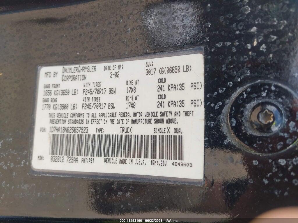 1D7HA18N62S657923 2002 DODGE RAM 1500 photo no. 9