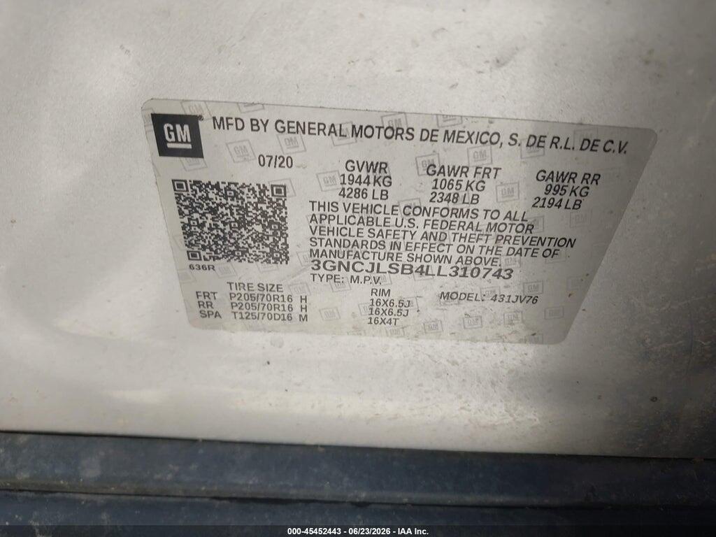 3GNCJLSB4LL310743 2020 CHEVROLET TRAX photo no. 9
