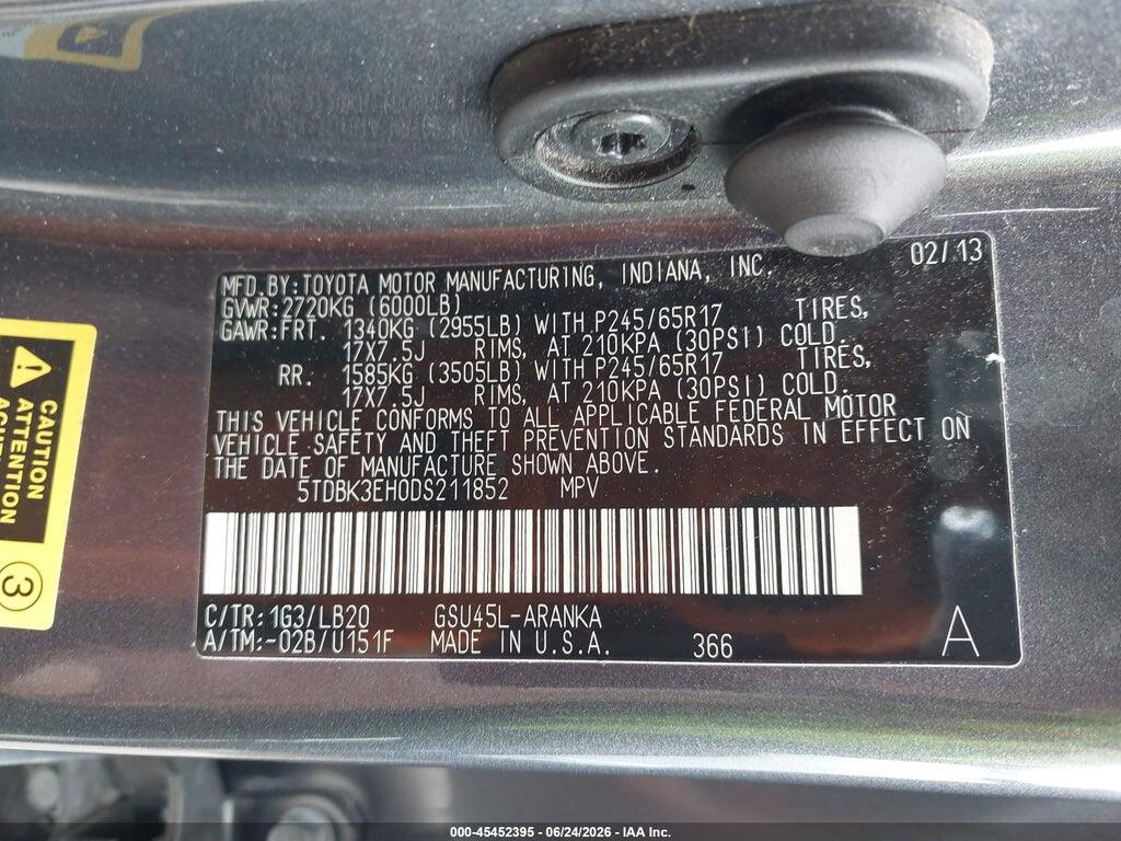 5TDBK3EH0DS211852 2013 TOYOTA HIGHLANDER photo no. 9