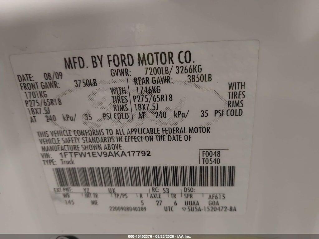 1FTFW1EV9AKA17792 2010 FORD F-150 photo no. 9