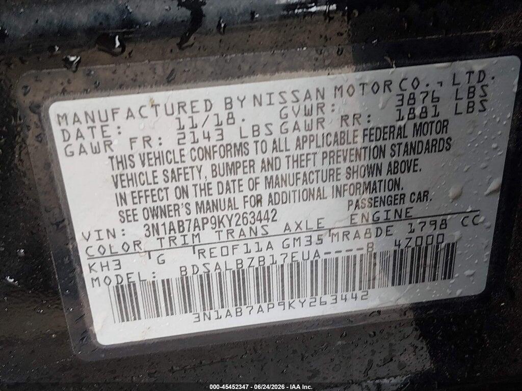 3N1AB7AP9KY263442 2019 NISSAN SENTRA photo no. 9
